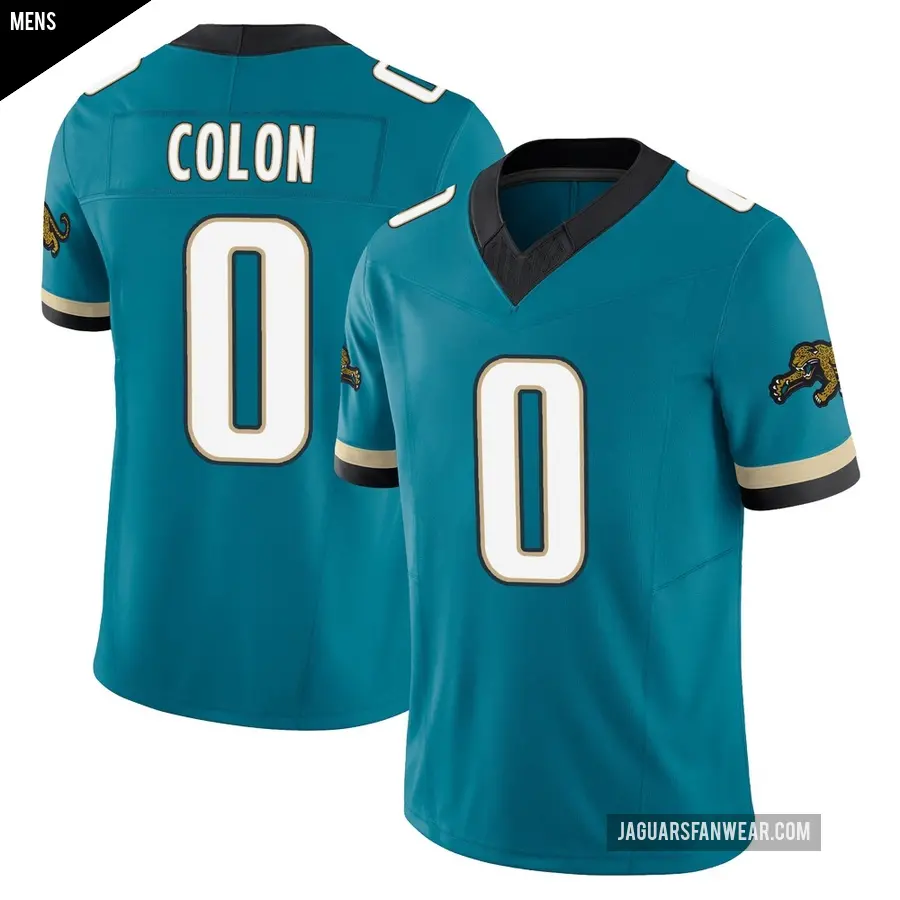 Men's Jacksonville Jaguars ＃0 Trystan Colon Teal Limited Prowler Throwback Vapor F.U.S.E. Jersey
