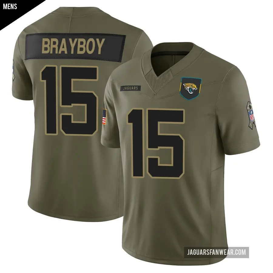 Men's Jacksonville Jaguars ＃15 Chandler Brayboy Olive Limited 2025 Salute to Service Jersey