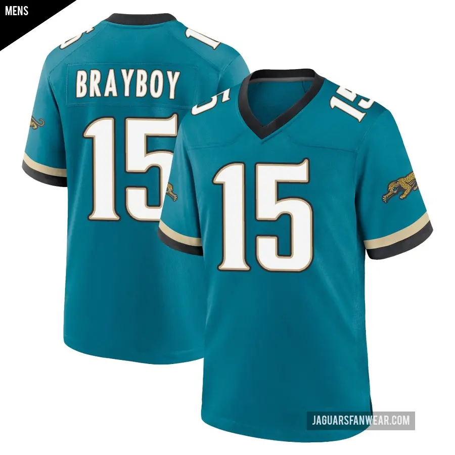Men's Jacksonville Jaguars ＃15 Chandler Brayboy Teal Game Prowler Throwback Jersey