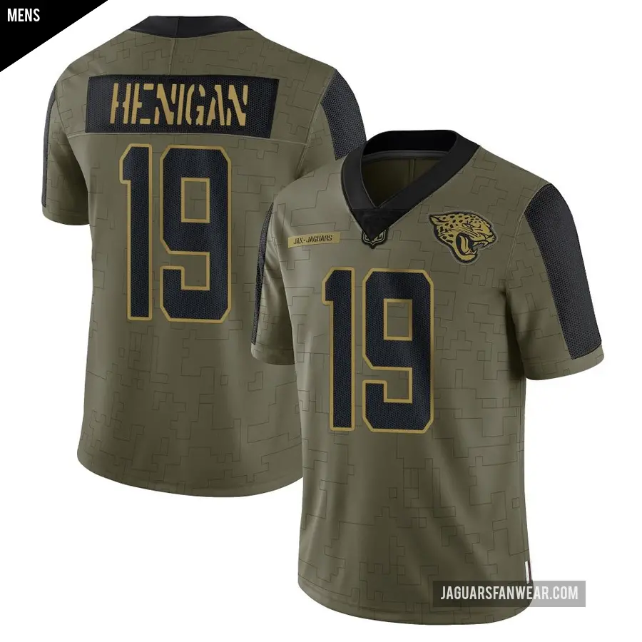 Men's Jacksonville Jaguars ＃19 Seth Henigan Olive Limited 2021 Salute To Service Jersey