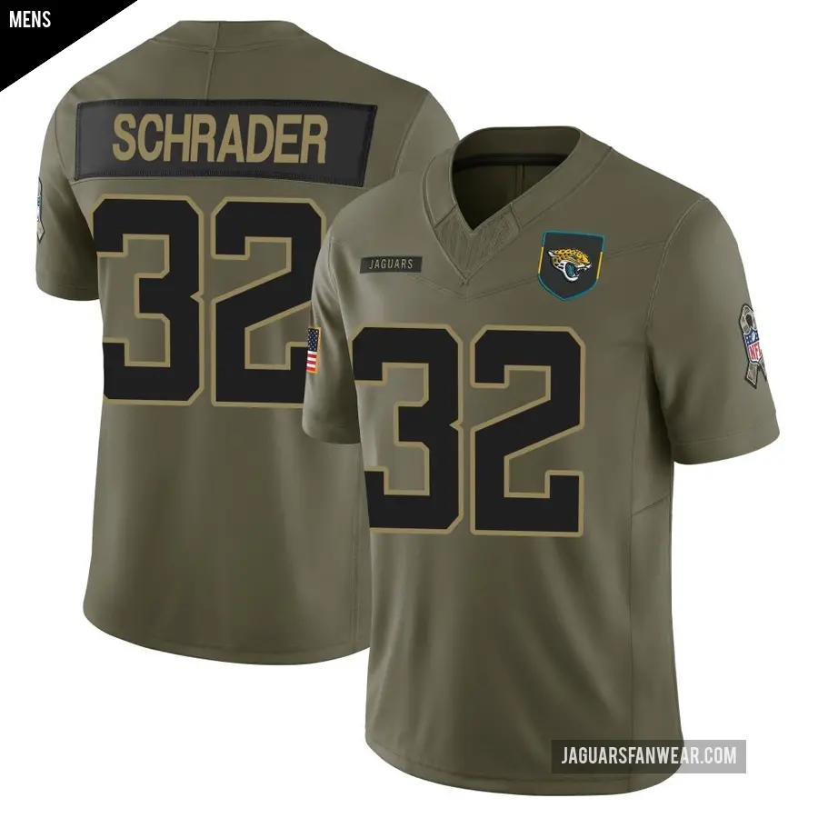 Men's Jacksonville Jaguars ＃32 Cody Schrader Olive Limited 2025 Salute to Service Jersey