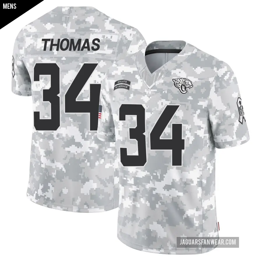 Men's Jacksonville Jaguars ＃34 Trevian Thomas Arctic Camo Limited 2024 Salute to Service Jersey