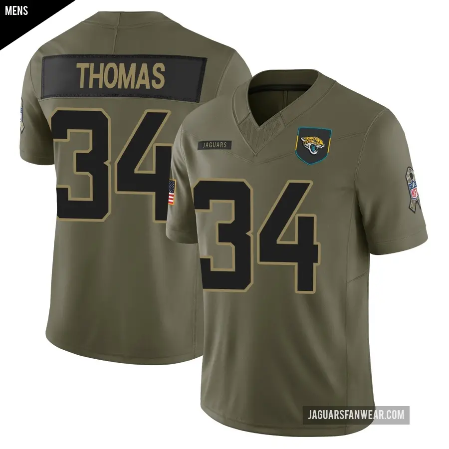 Men's Jacksonville Jaguars ＃34 Trevian Thomas Olive Limited 2025 Salute to Service Jersey