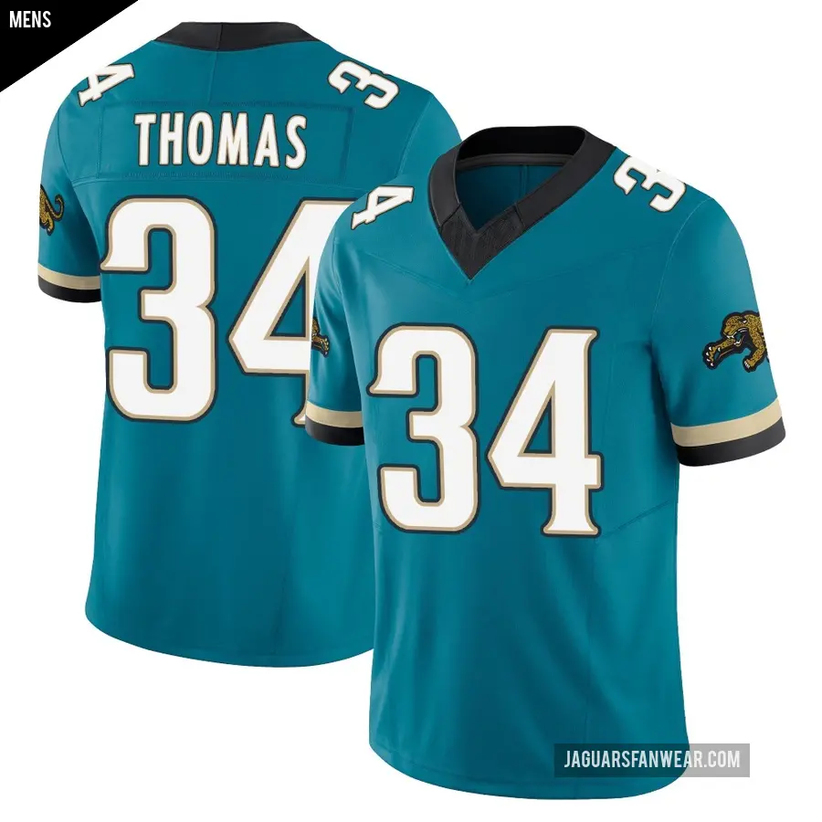 Men's Jacksonville Jaguars ＃34 Trevian Thomas Teal Limited Prowler Throwback Vapor F.U.S.E. Jersey