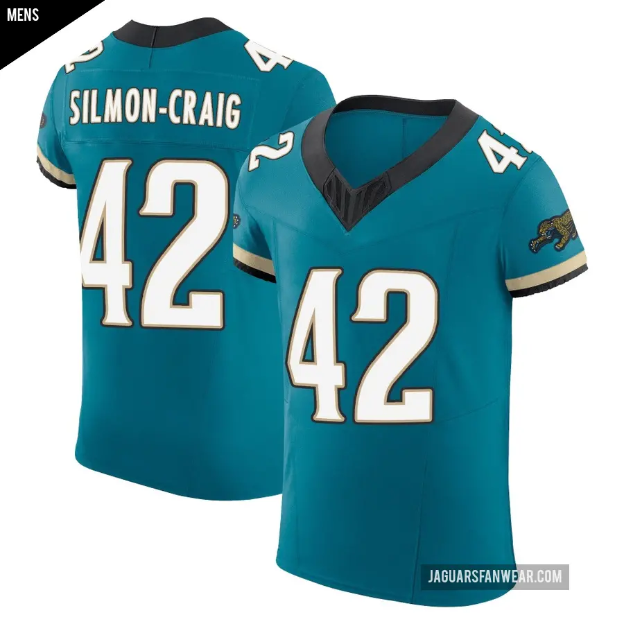 Men's Jacksonville Jaguars ＃42 Cam'Ron Silmon-Craig Teal Elite Prowler Throwback Vapor F.U.S.E. Jersey