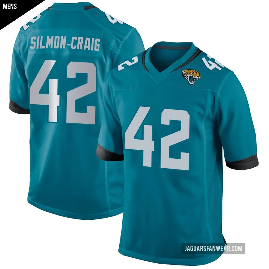 Men's Jacksonville Jaguars ＃42 Cam'Ron Silmon-Craig Teal Game Jersey