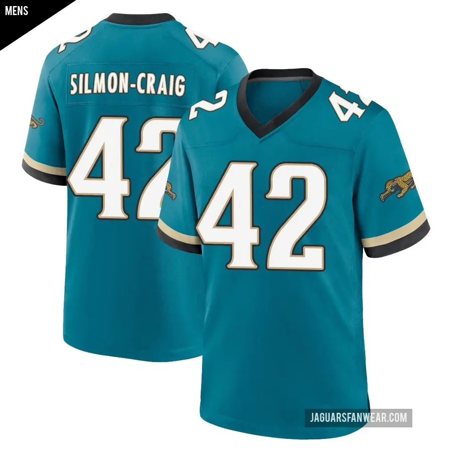 Men's Jacksonville Jaguars ＃42 Cam'Ron Silmon-Craig Teal Game Prowler Throwback Jersey