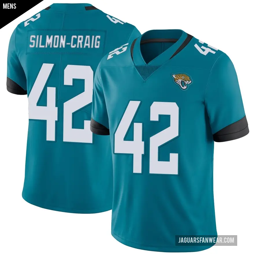 Men's Jacksonville Jaguars ＃42 Cam'Ron Silmon-Craig Teal Limited Vapor Untouchable Jersey