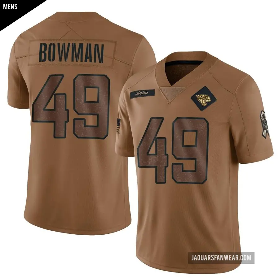 Men's Jacksonville Jaguars ＃49 Shawn Bowman Brown Limited 2023 Salute To Service Jersey