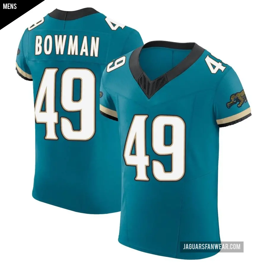 Men's Jacksonville Jaguars ＃49 Shawn Bowman Teal Elite Prowler Throwback Vapor F.U.S.E. Jersey