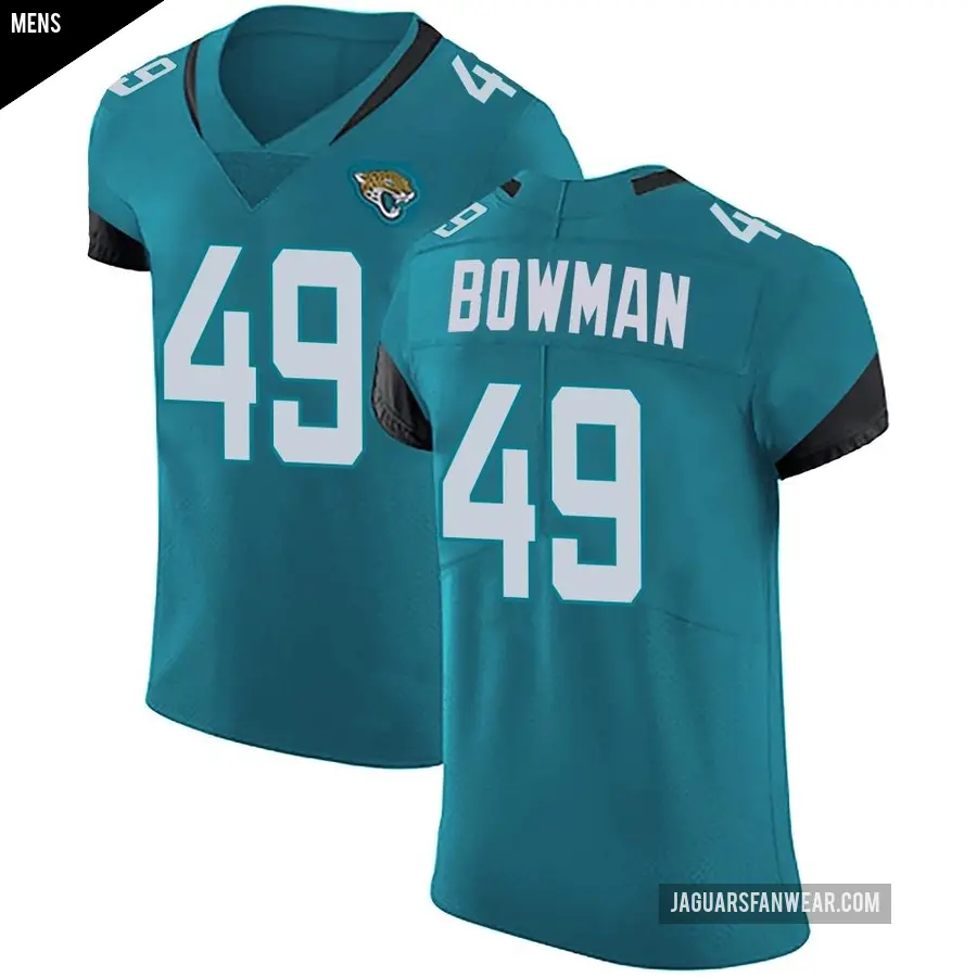 Men's Jacksonville Jaguars ＃49 Shawn Bowman Teal Elite Vapor Untouchable Alternate Jersey