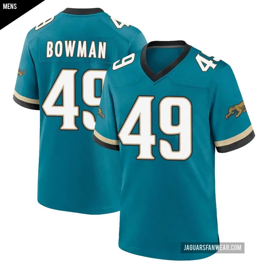 Men's Jacksonville Jaguars ＃49 Shawn Bowman Teal Game Prowler Throwback Jersey