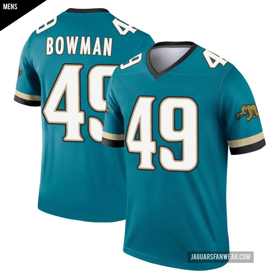 Men's Jacksonville Jaguars ＃49 Shawn Bowman Teal Legend Prowler Throwback Jersey