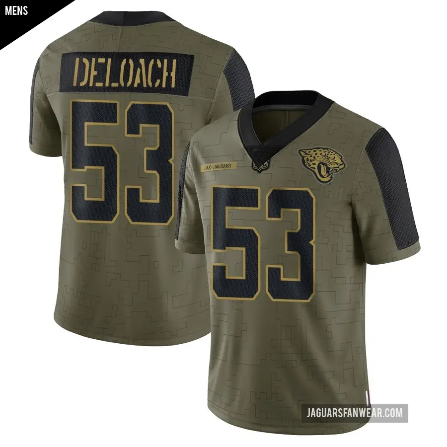 Men's Jacksonville Jaguars ＃53 Kalen DeLoach Olive Limited 2021 Salute To Service Jersey