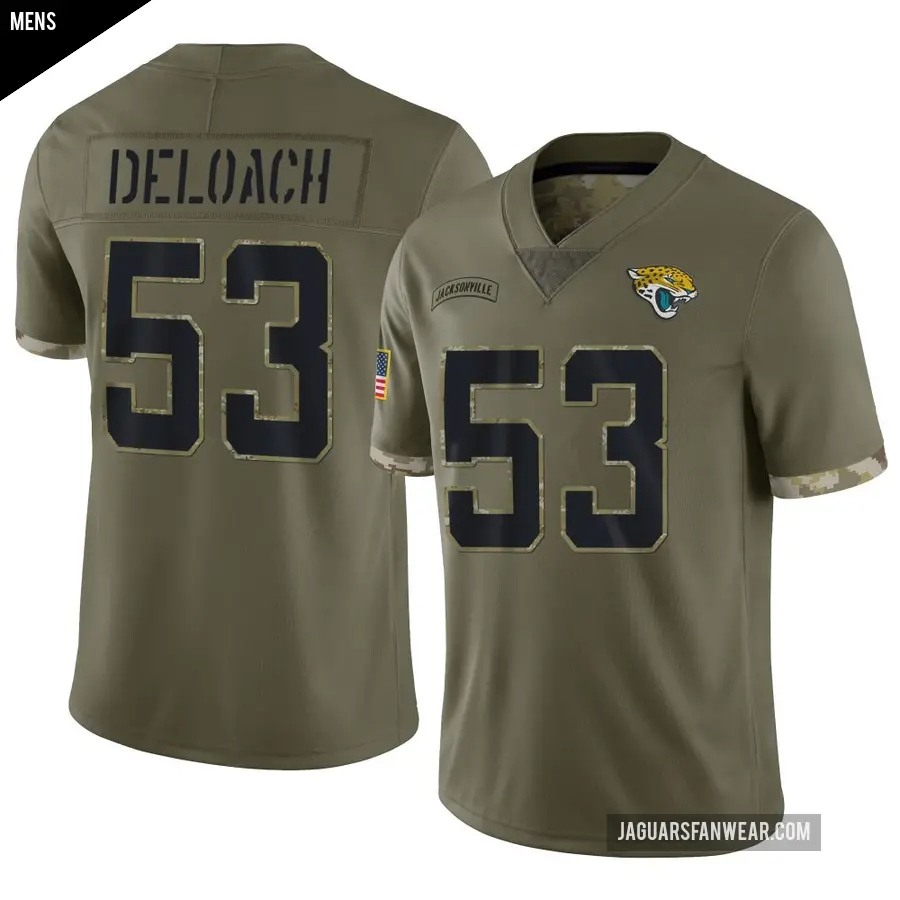 Men's Jacksonville Jaguars ＃53 Kalen DeLoach Olive Limited 2022 Salute To Service Jersey