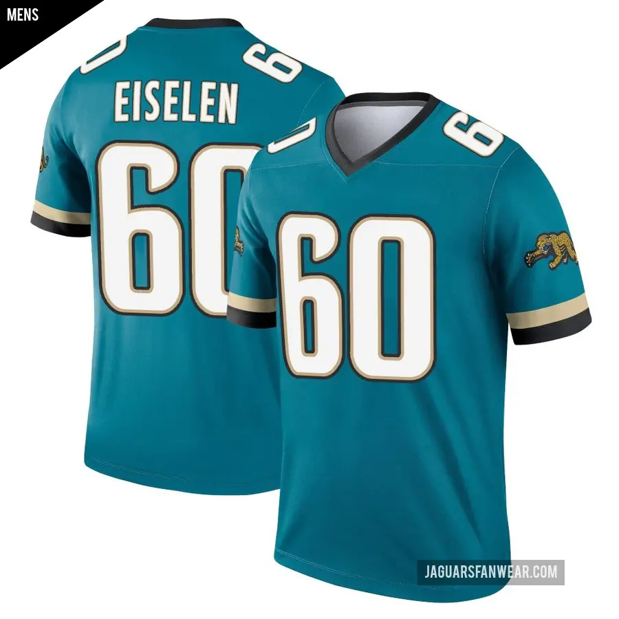 Men's Jacksonville Jaguars ＃60 Dieter Eiselen Teal Legend Prowler Throwback Jersey