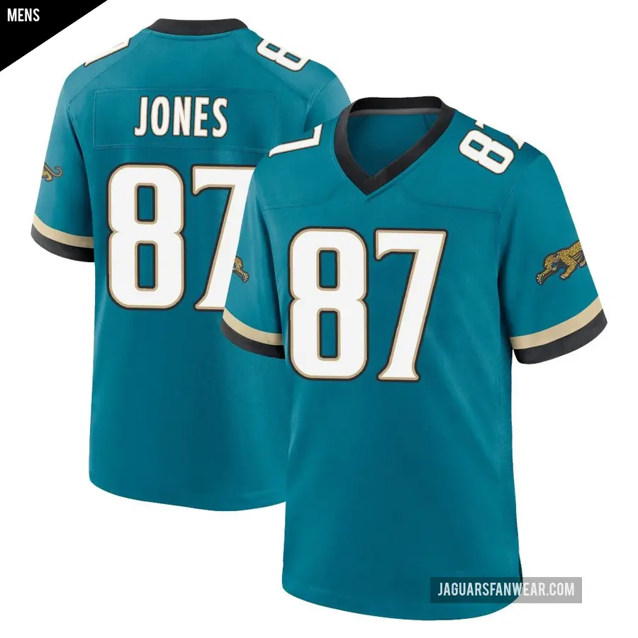 Men's Jacksonville Jaguars ＃87 J.J. Jones Teal Game Prowler Throwback Jersey