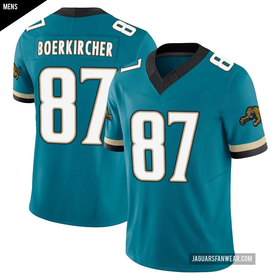 Men's Jacksonville Jaguars ＃87 Nate Boerkircher Teal Limited Prowler Throwback Vapor F.U.S.E. Jersey