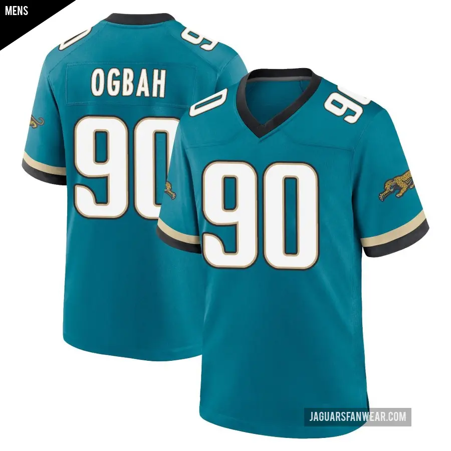 Men's Jacksonville Jaguars ＃90 Emmanuel Ogbah Teal Game Prowler Throwback Jersey