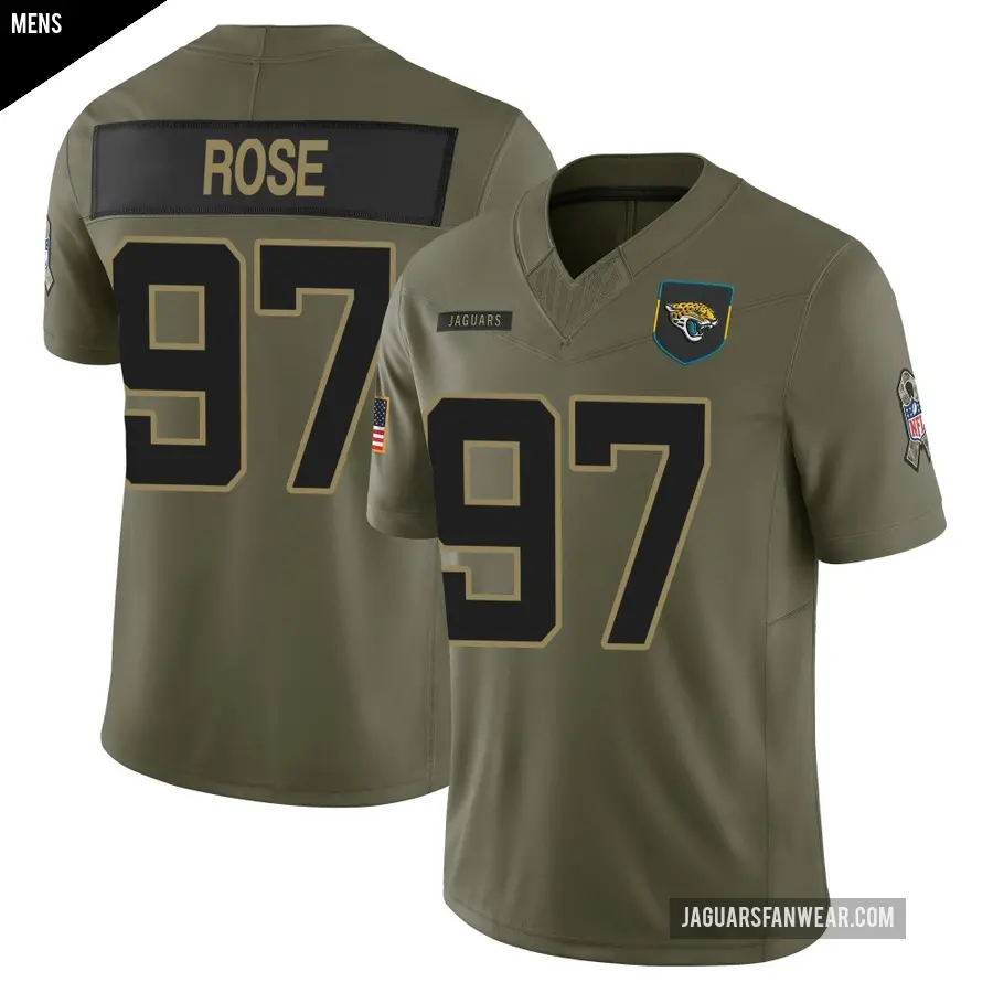 Men's Jacksonville Jaguars ＃97 Keivie Rose Olive Limited 2025 Salute to Service Jersey