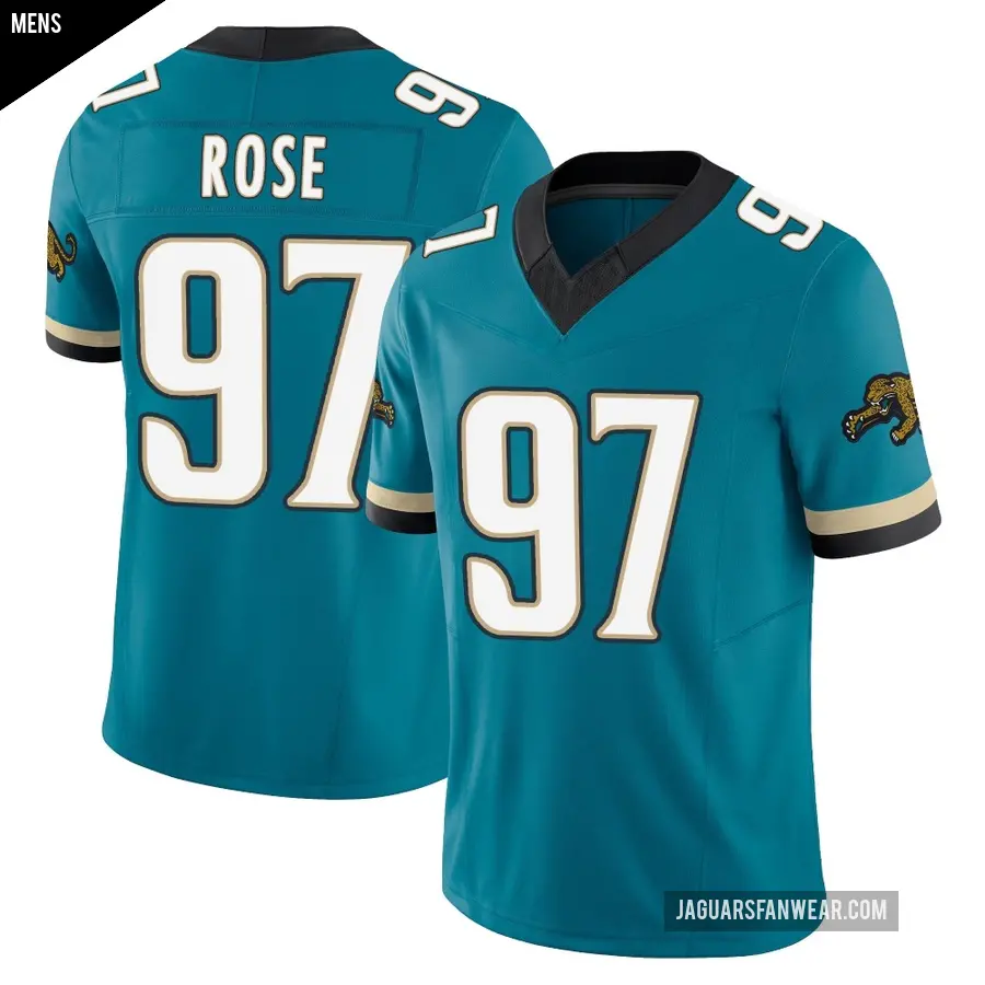 Men's Jacksonville Jaguars ＃97 Keivie Rose Teal Limited Prowler Throwback Vapor F.U.S.E. Jersey