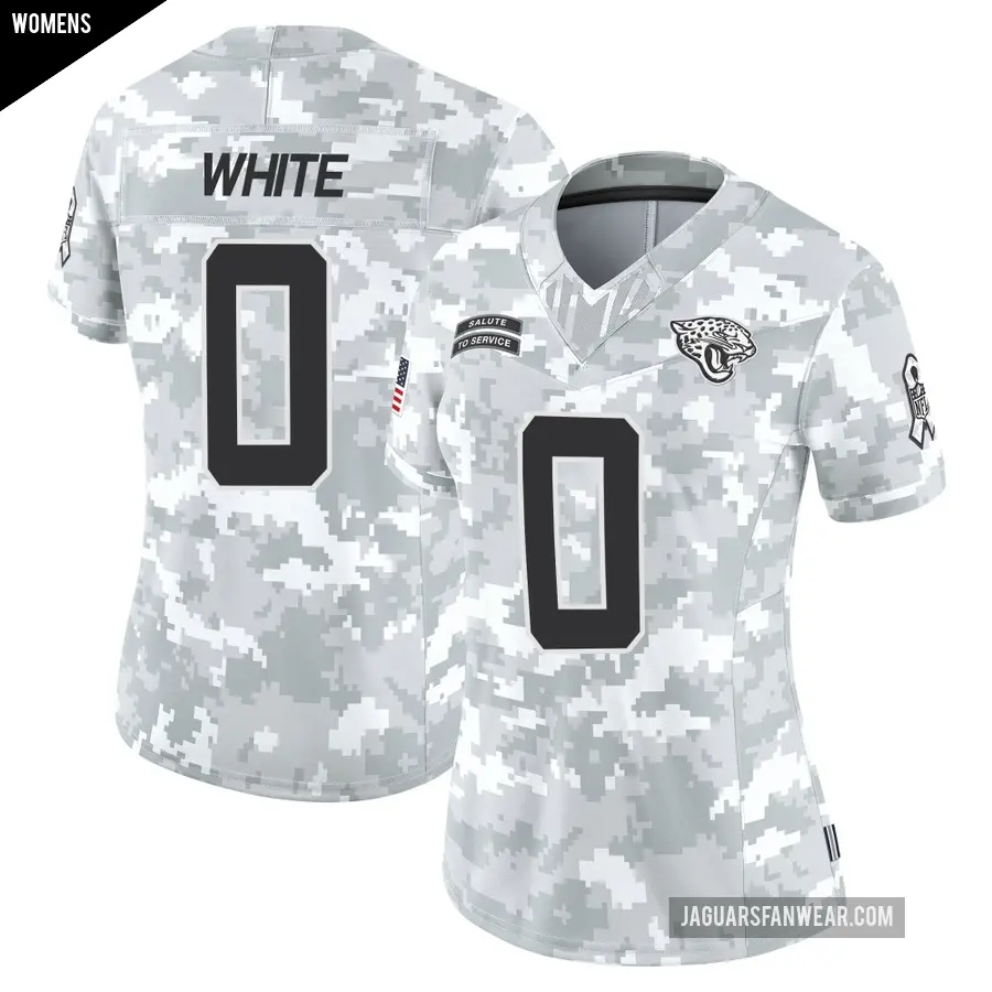 Women's Jacksonville Jaguars ＃0 Jordan White Arctic Camo Limited 2024 Salute to Service Jersey