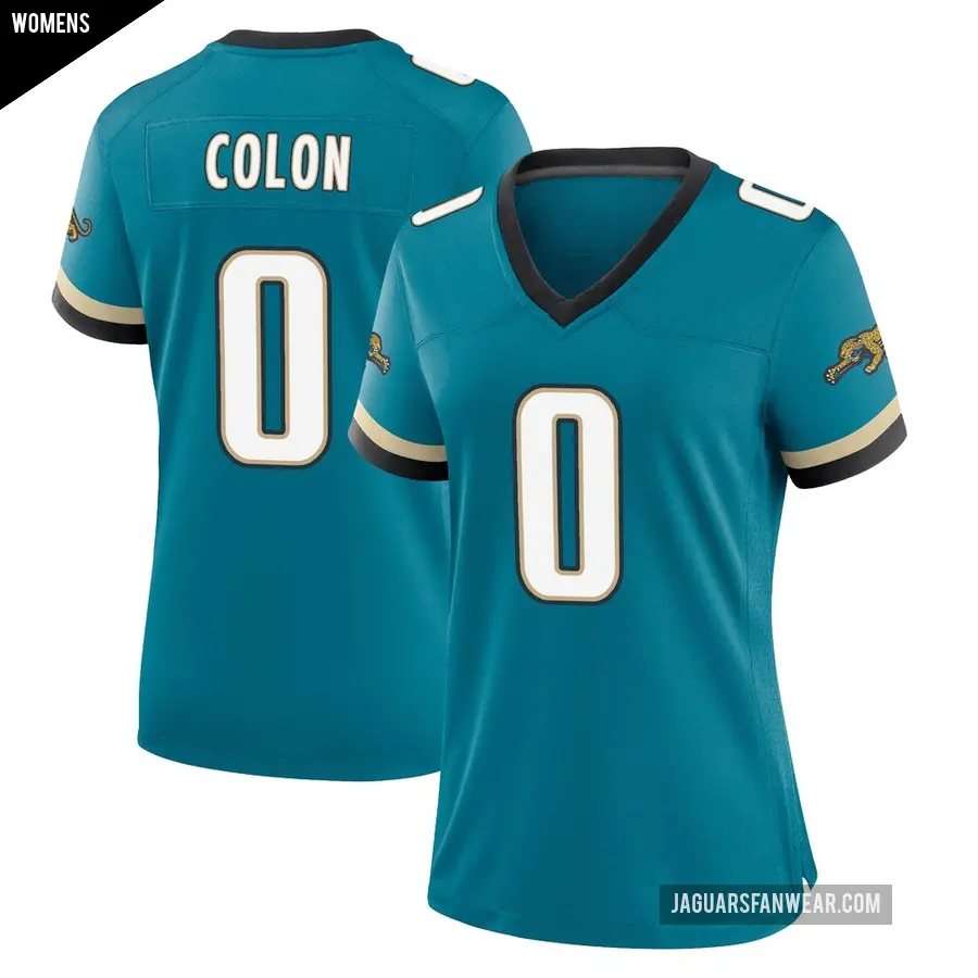 Women's Jacksonville Jaguars ＃0 Trystan Colon Teal Game Prowler Throwback Jersey