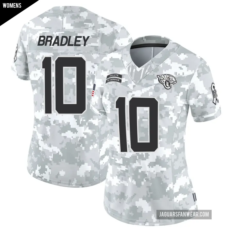Women's Jacksonville Jaguars ＃10 Carter Bradley Arctic Camo Limited 2024 Salute to Service Jersey