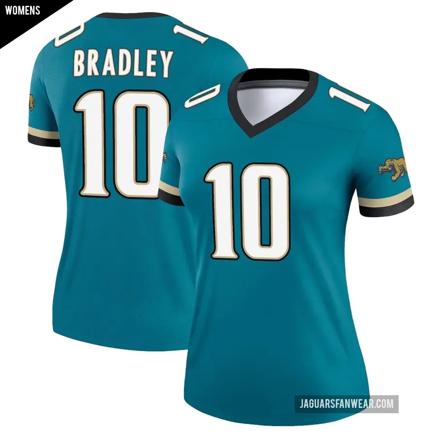 Women's Jacksonville Jaguars ＃10 Carter Bradley Teal Legend Prowler Throwback Jersey
