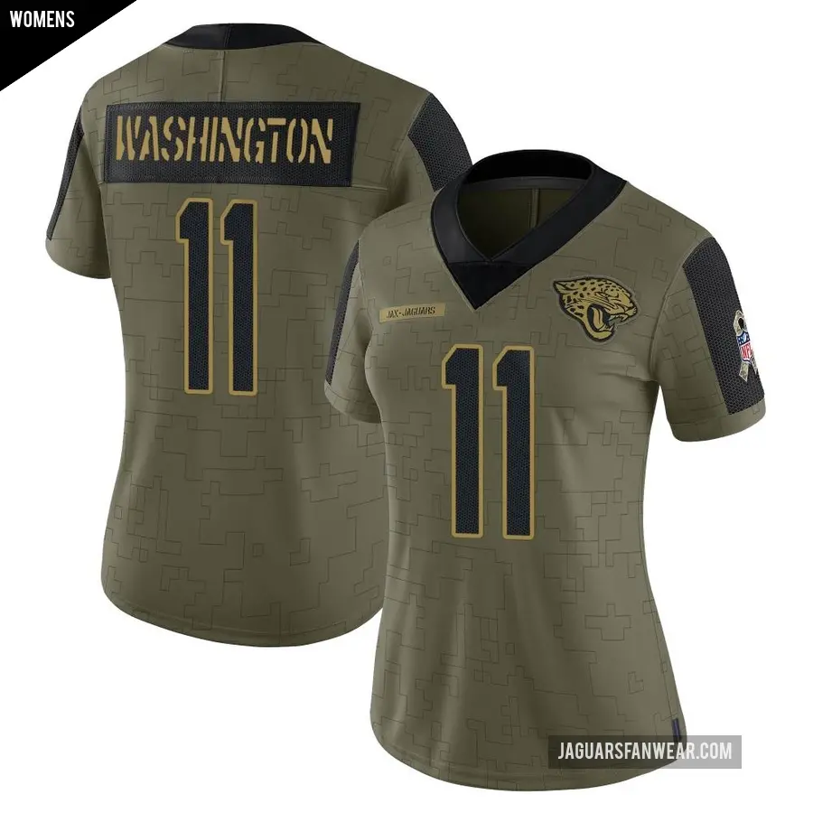Women's Jacksonville Jaguars ＃11 Parker Washington Olive Limited 2021 Salute To Service Jersey