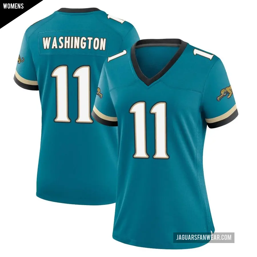 Women's Jacksonville Jaguars ＃11 Parker Washington Teal Game Prowler Throwback Jersey