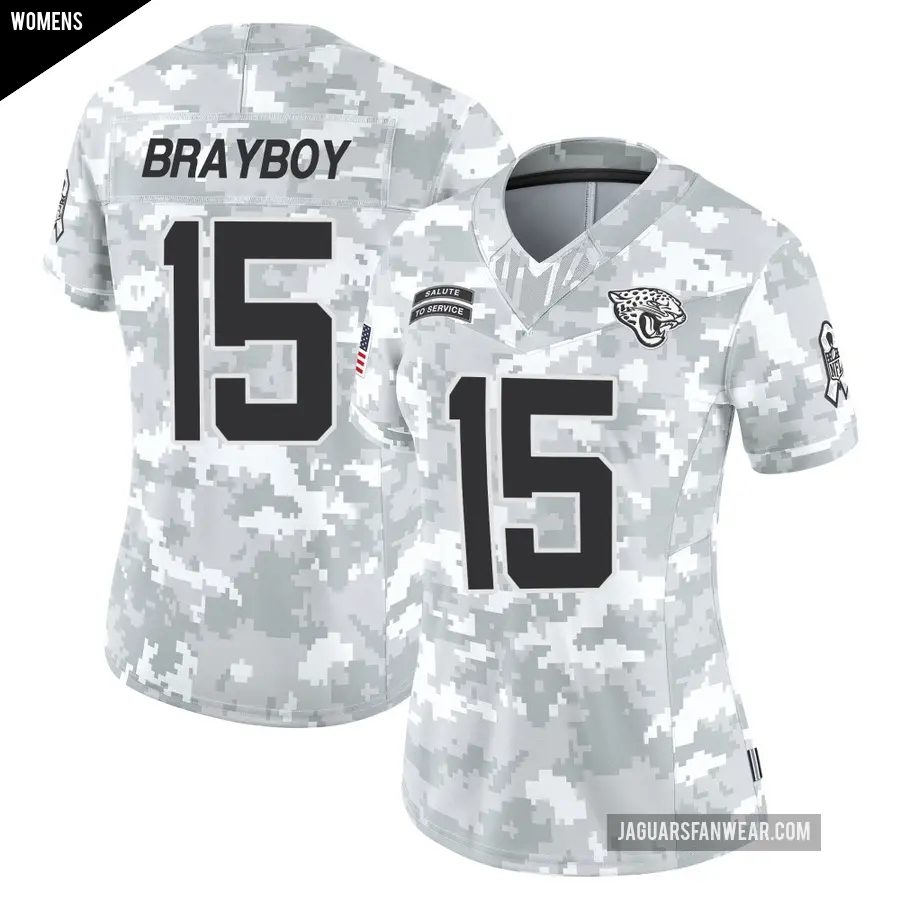 Women's Jacksonville Jaguars ＃15 Chandler Brayboy Arctic Camo Limited 2024 Salute to Service Jersey