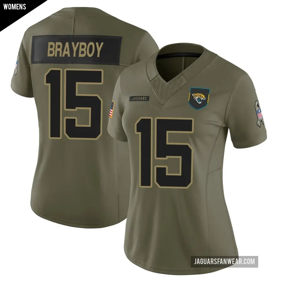 Women's Jacksonville Jaguars ＃15 Chandler Brayboy Olive Limited 2025 Salute to Service Jersey