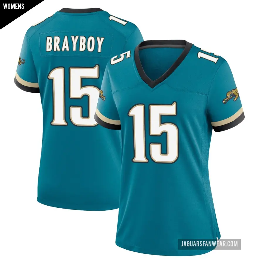 Women's Jacksonville Jaguars ＃15 Chandler Brayboy Teal Game Prowler Throwback Jersey