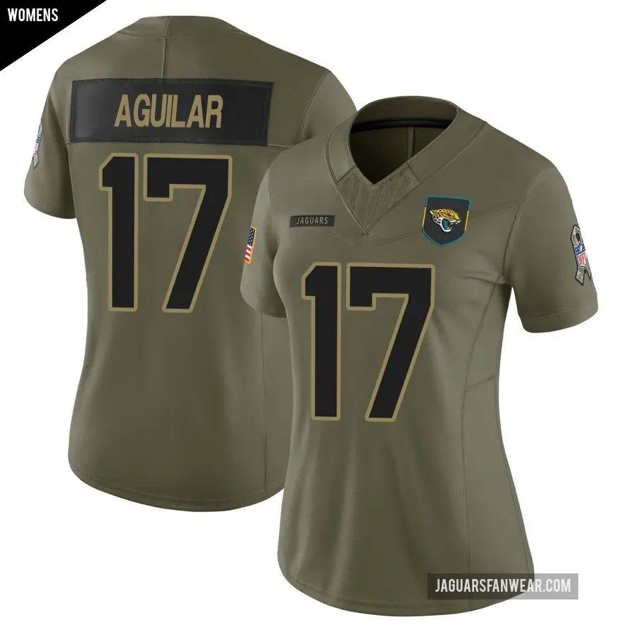 Women's Jacksonville Jaguars ＃17 Joey Aguilar Olive Limited 2025 Salute to Service Jersey