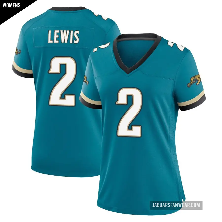 Women's Jacksonville Jaguars ＃2 Jourdan Lewis Teal Game Prowler Throwback Jersey