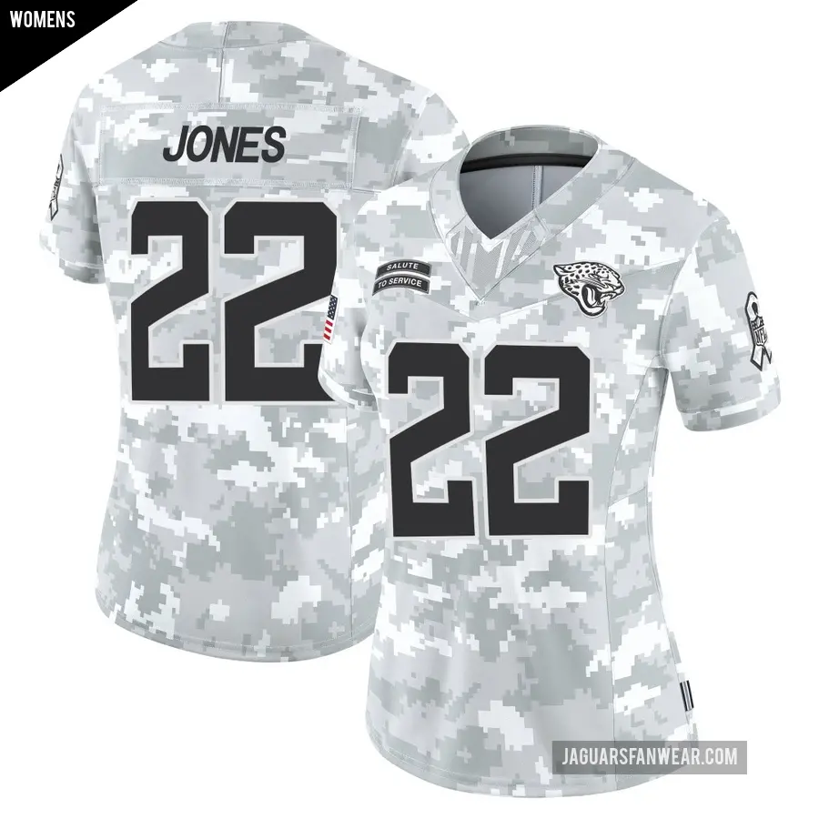 Women's Jacksonville Jaguars ＃22 Jarrian Jones Arctic Camo Limited 2024 Salute to Service Jersey