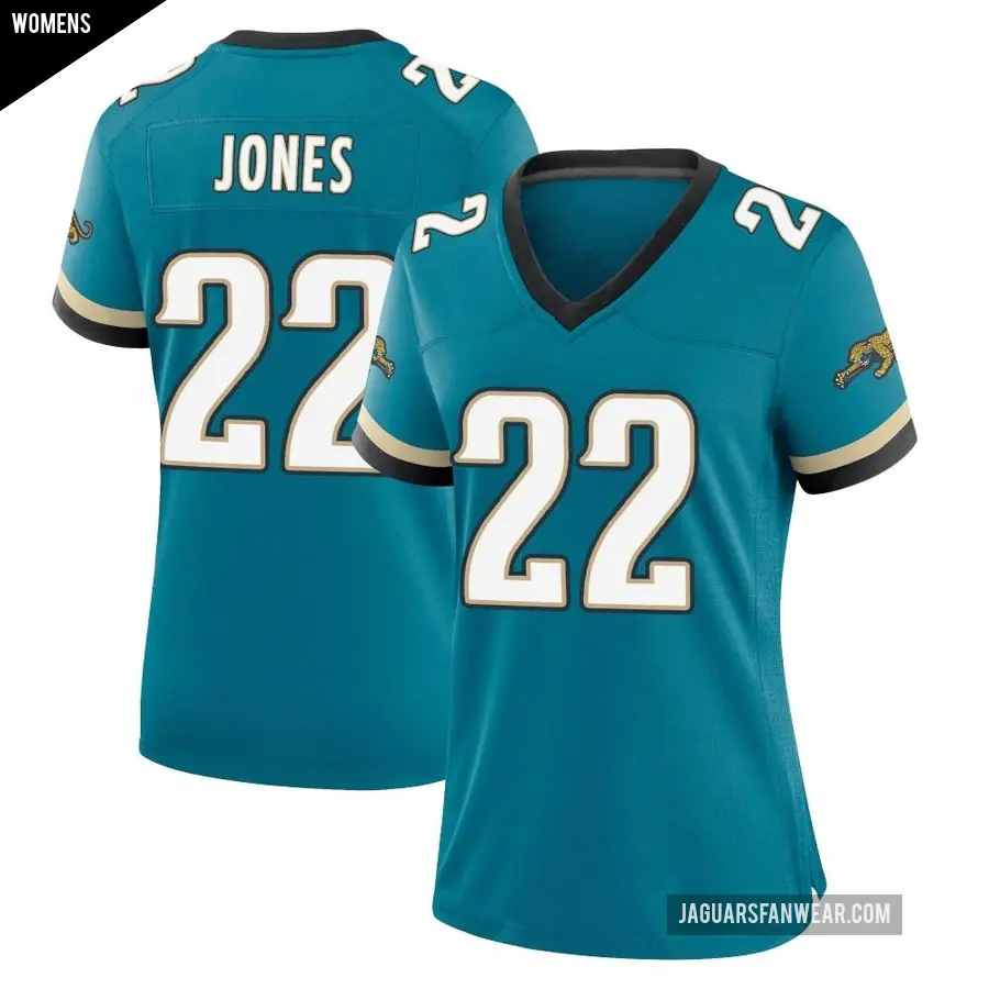Women's Jacksonville Jaguars ＃22 Jarrian Jones Teal Game Prowler Throwback Jersey