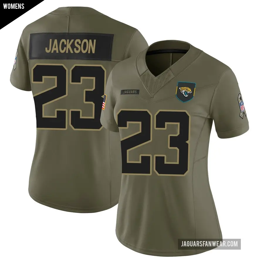 Women's Jacksonville Jaguars ＃23 Dane Jackson Olive Limited 2025 Salute to Service Jersey