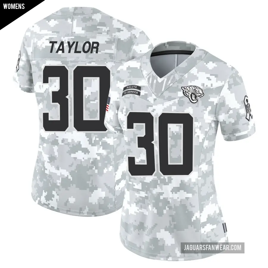 Women's Jacksonville Jaguars ＃30 J'Mari Taylor Arctic Camo Limited 2024 Salute to Service Jersey