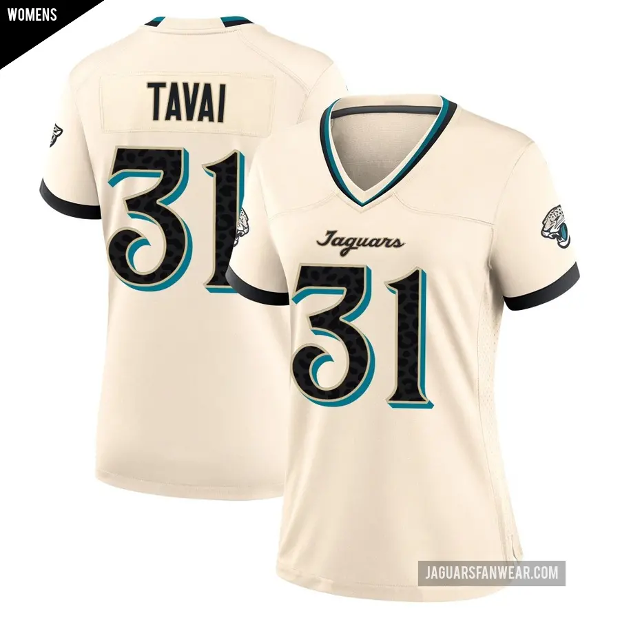 Women's Jacksonville Jaguars ＃31 Jahlani Tavai Game Natural 2026 Rivalries Collection Jersey