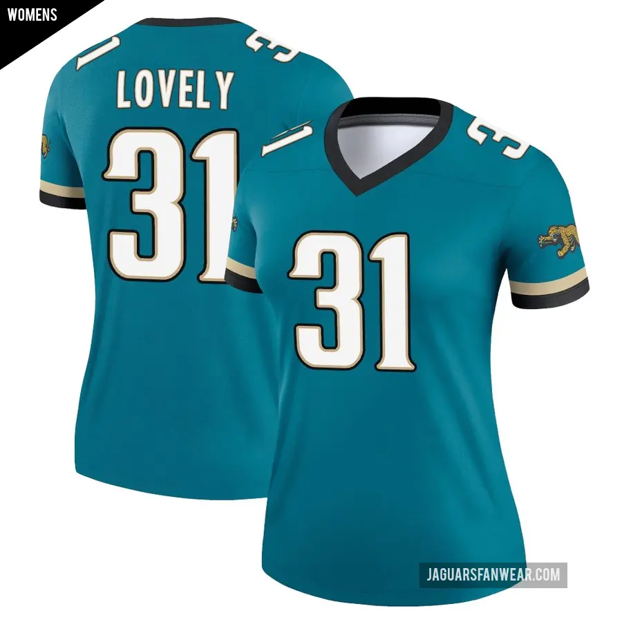 Women's Jacksonville Jaguars ＃31 Keni-H Lovely Teal Legend Prowler Throwback Jersey