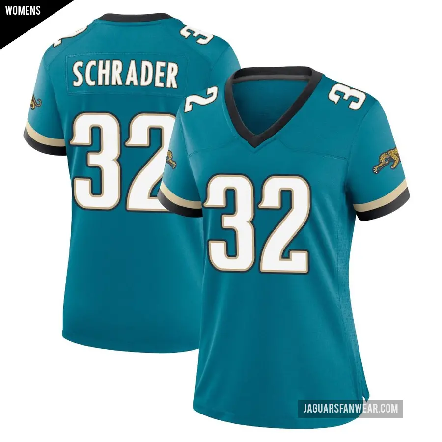 Women's Jacksonville Jaguars ＃32 Cody Schrader Teal Game Prowler Throwback Jersey