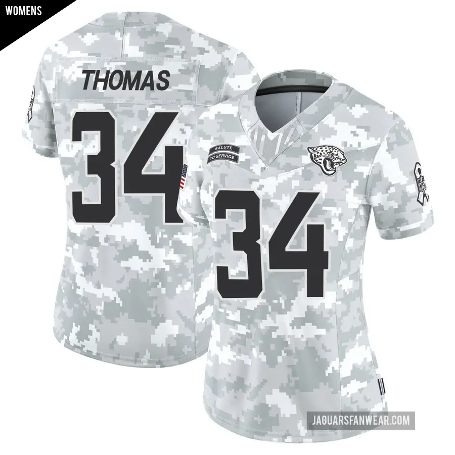 Women's Jacksonville Jaguars ＃34 Trevian Thomas Arctic Camo Limited 2024 Salute to Service Jersey