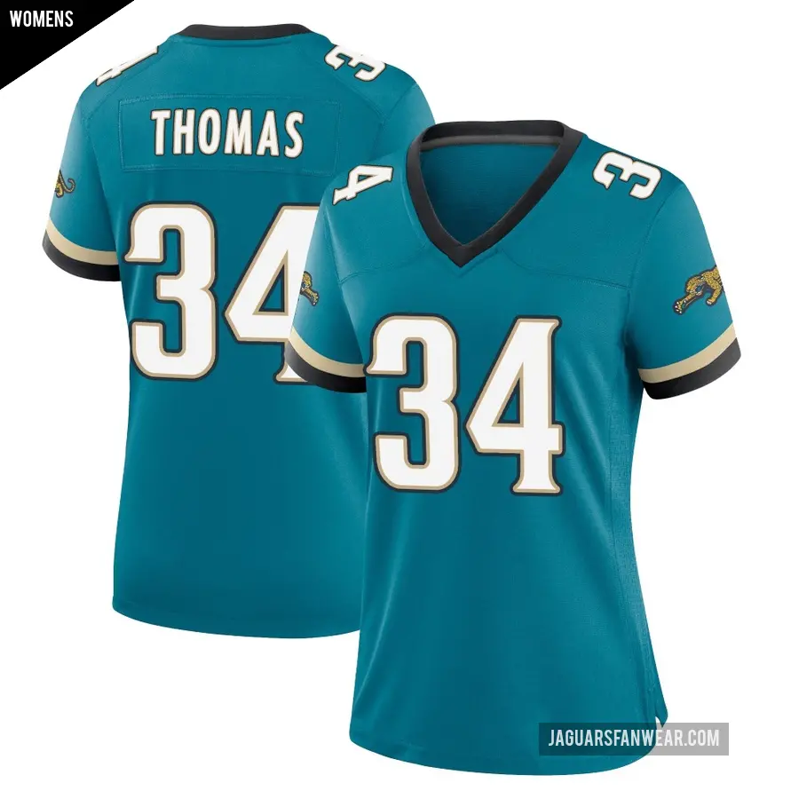 Women's Jacksonville Jaguars ＃34 Trevian Thomas Teal Game Prowler Throwback Jersey