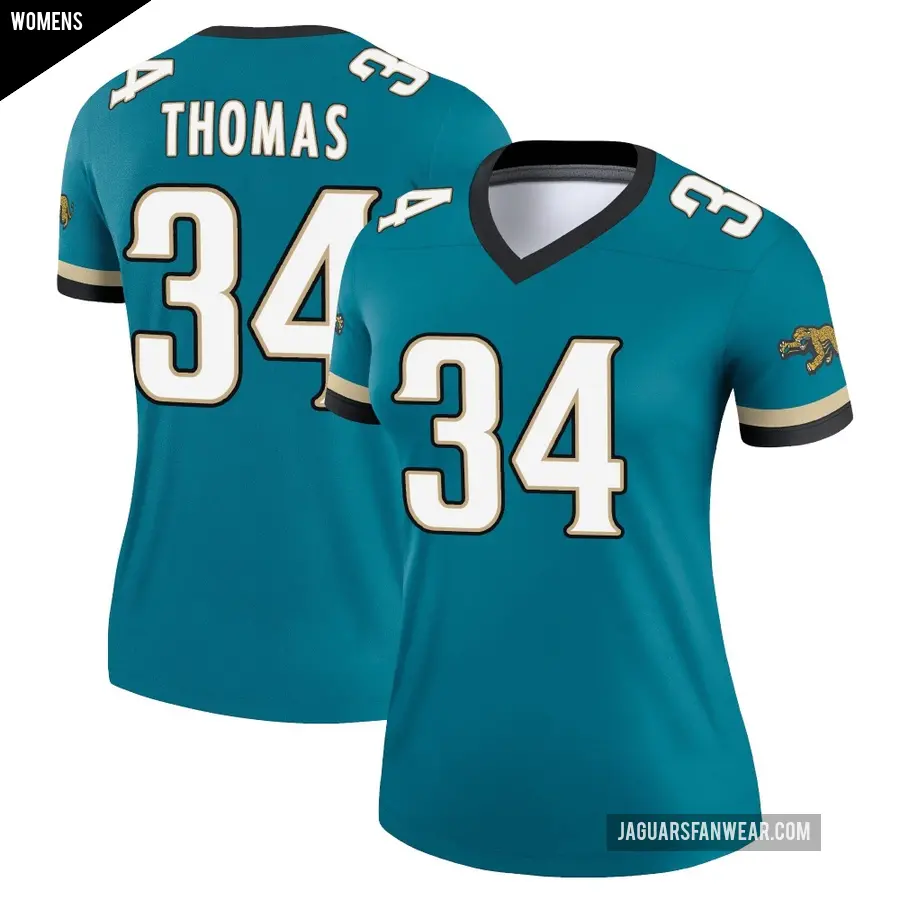 Women's Jacksonville Jaguars ＃34 Trevian Thomas Teal Legend Prowler Throwback Jersey