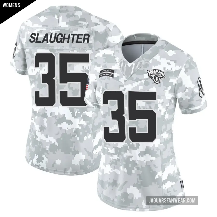 Women's Jacksonville Jaguars ＃35 Doneiko Slaughter Arctic Camo Limited 2024 Salute to Service Jersey