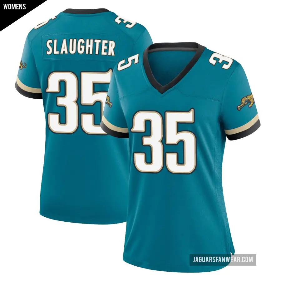 Women's Jacksonville Jaguars ＃35 Doneiko Slaughter Teal Game Prowler Throwback Jersey