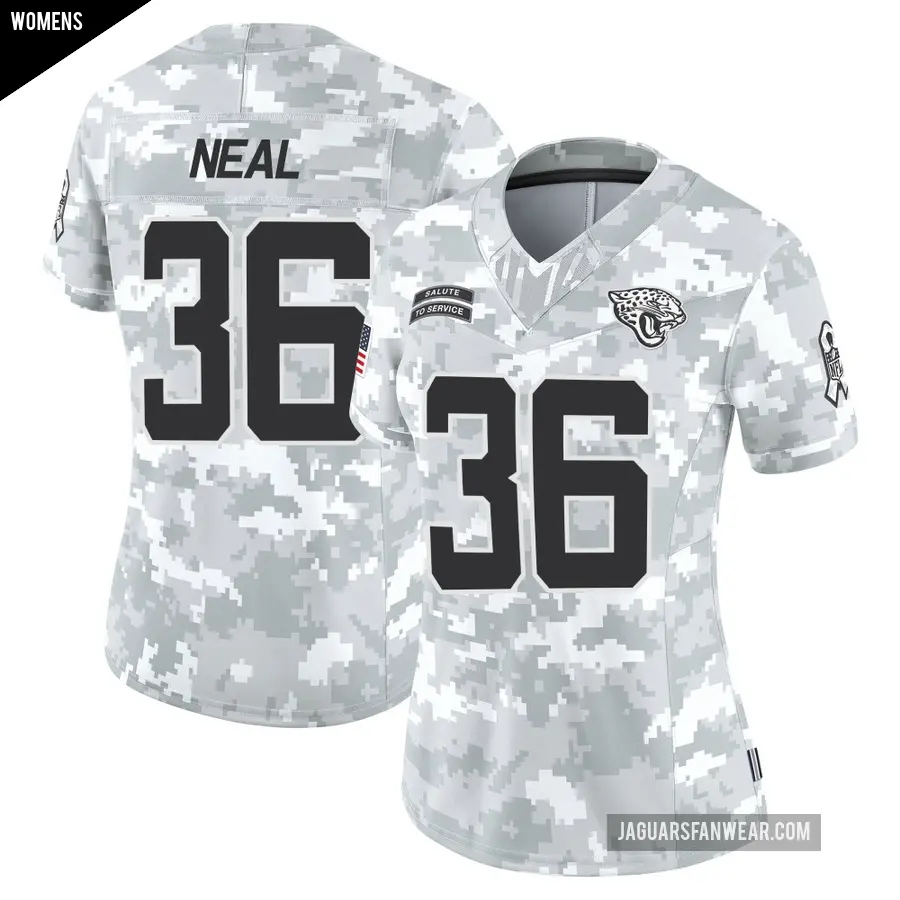 Women's Jacksonville Jaguars ＃36 Devin Neal Arctic Camo Limited 2024 Salute to Service Jersey
