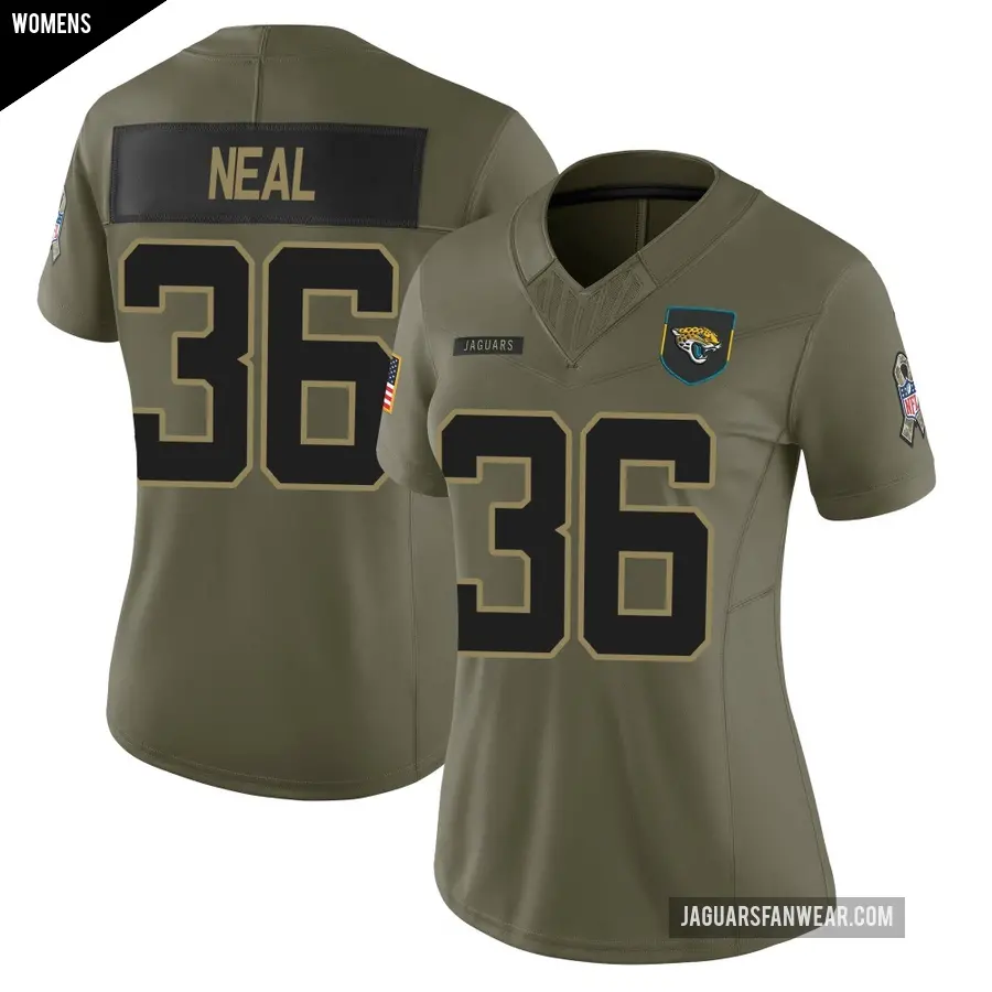 Women's Jacksonville Jaguars ＃36 Devin Neal Olive Limited 2025 Salute to Service Jersey